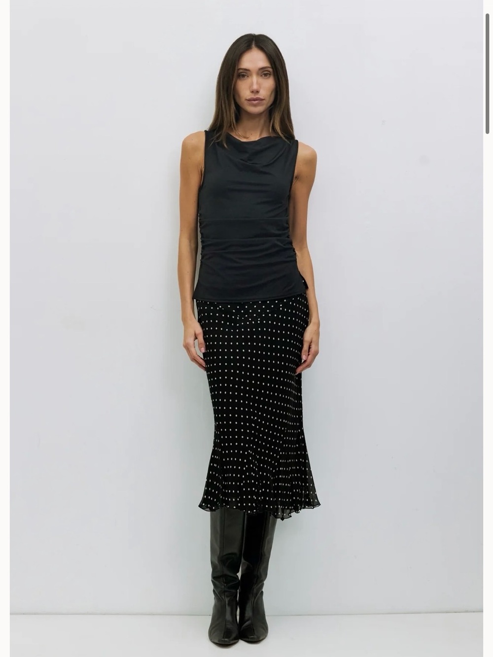 Polka Dot Midi Skirt in Black